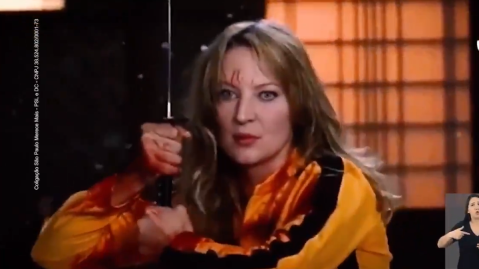 Joice Hasselmann em “versão Kill Bill” veiculada em vídeo da campanha.