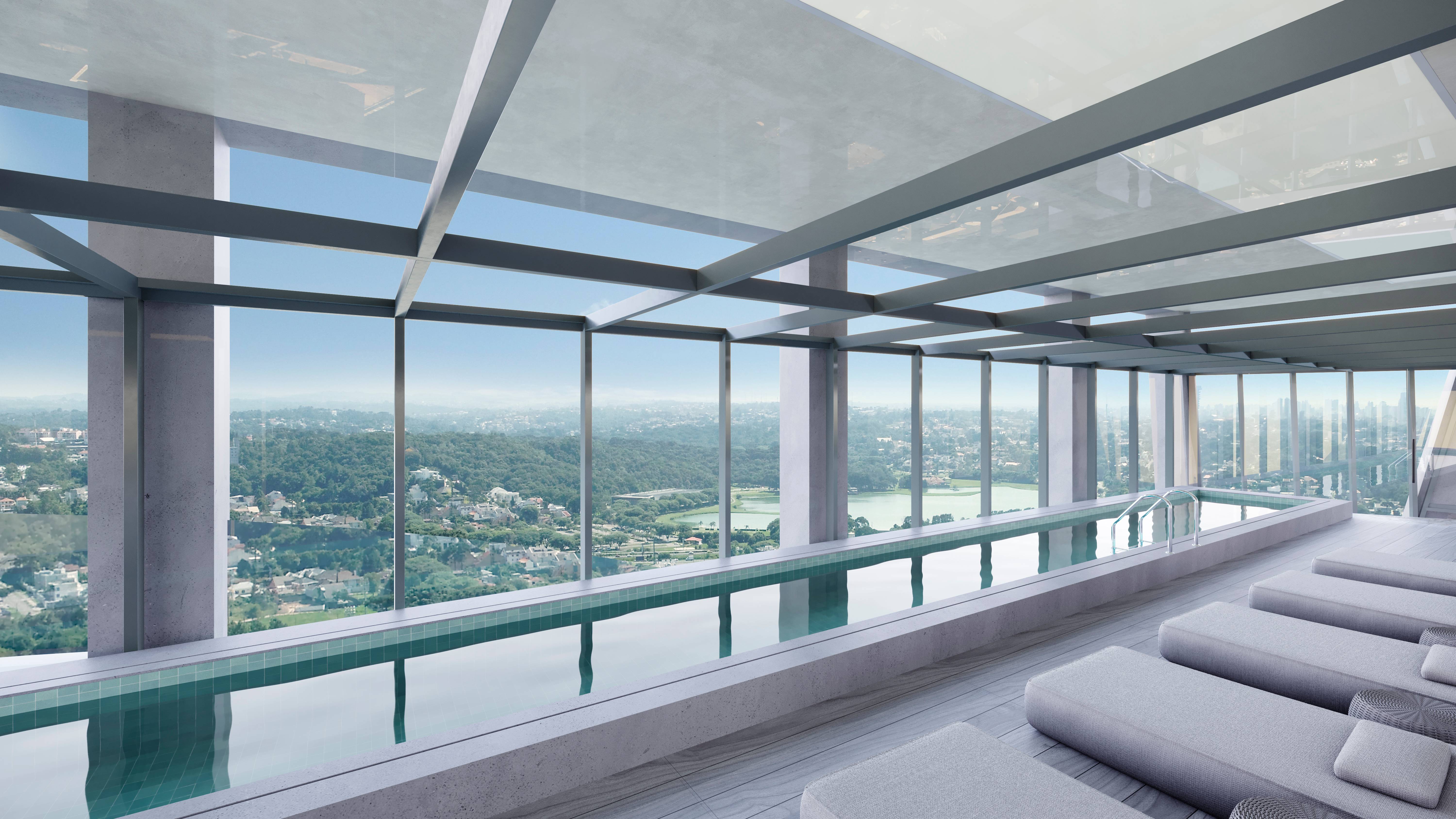 O projeto buscou trazer qualidade de vida associada a uma vista deslumbrante não só nos apartamentos, mas também nas áreas sociais, como a piscina O projeto buscou trazer qualidade de vida associada a uma vista deslumbrante não só nos apartamentos, mas também nas áreas sociais, como a piscina