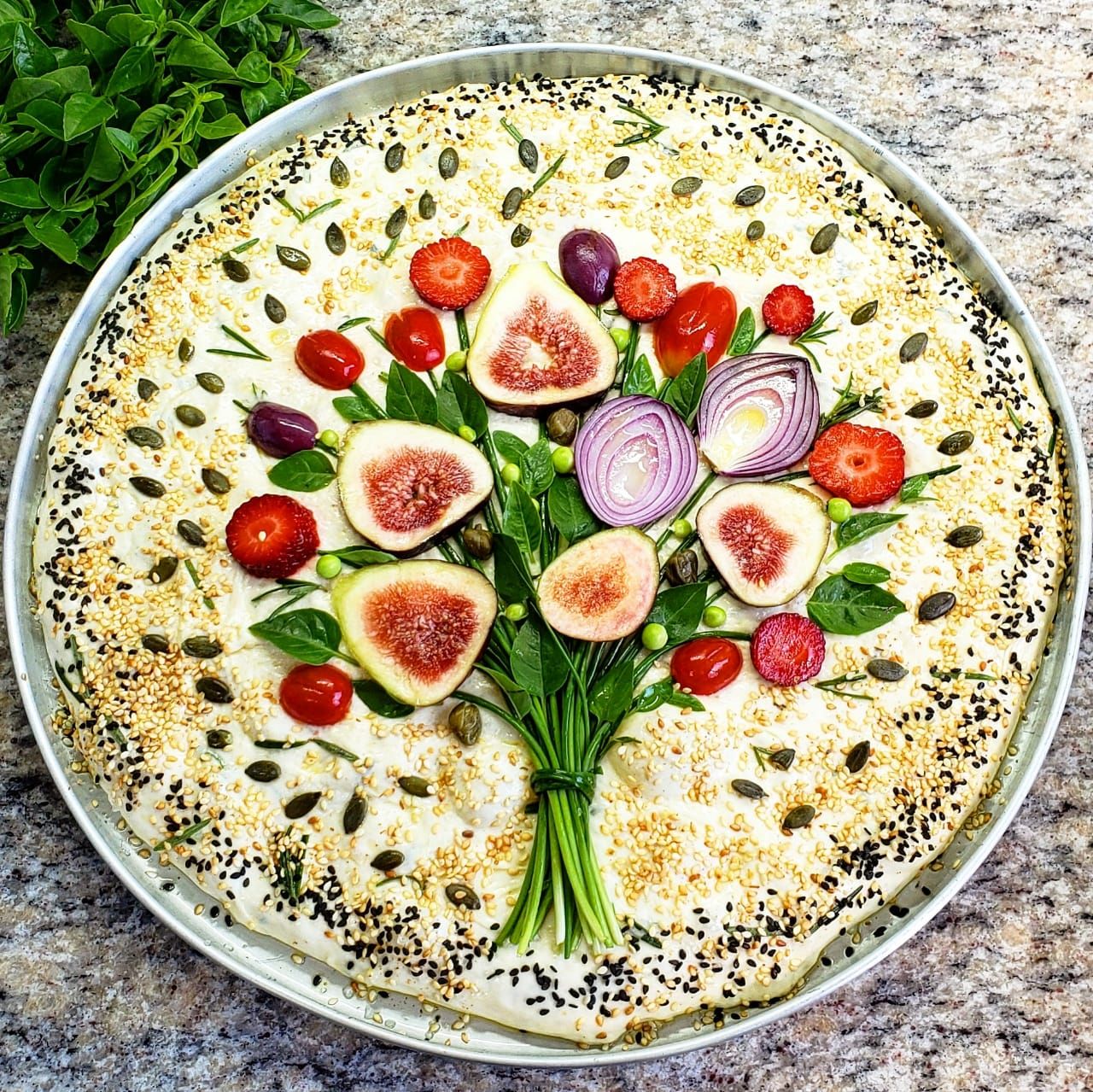 Focaccia decorada da Focaccia Fiore. Foto: André Czarneski Focaccia decorada da Focaccia Fiore. Foto: André Czarneski