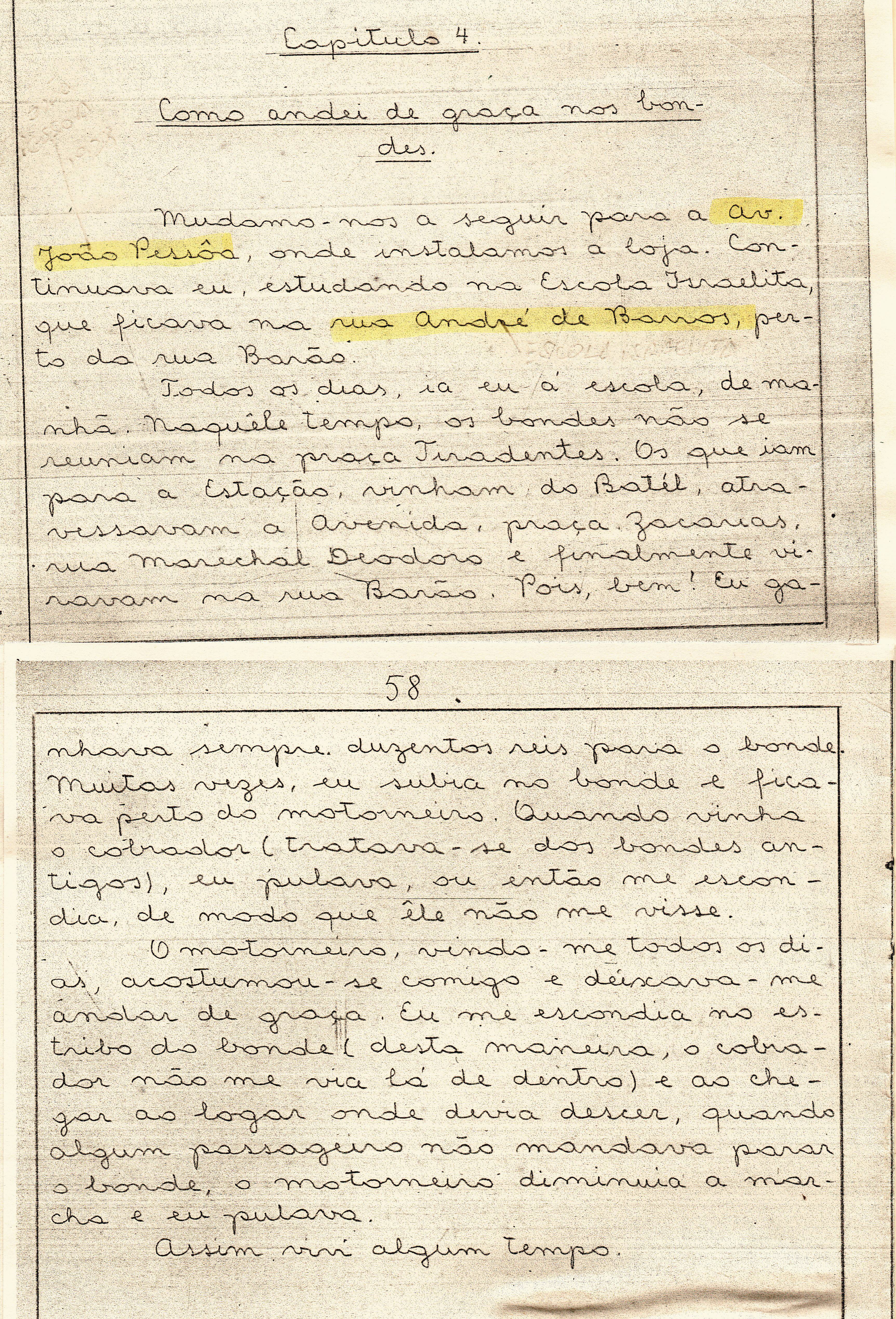 Trecho da carta em que o menino judeu polonês, que veio para o Brasil ainda criança, conta as histórias do bonde curitibano. Trecho da carta em que o menino judeu polonês, que veio para o Brasil ainda criança, conta as histórias do bonde curitibano.
