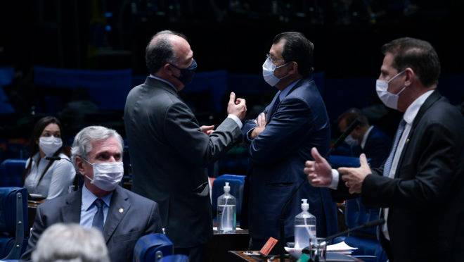 Senadores Fernando Bezerra e Eduardo Braga (em pé): eles defendem usinas térmicas para aprovar nova lei do gás natural
