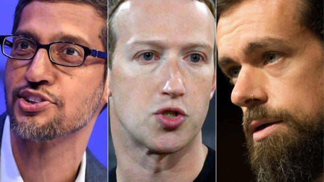 Sundar Pichai (Google), Mark Zuckerberg (Facebook) e Jack Dorsey (Twitter) terão de testemunhar diante do Senado americano.