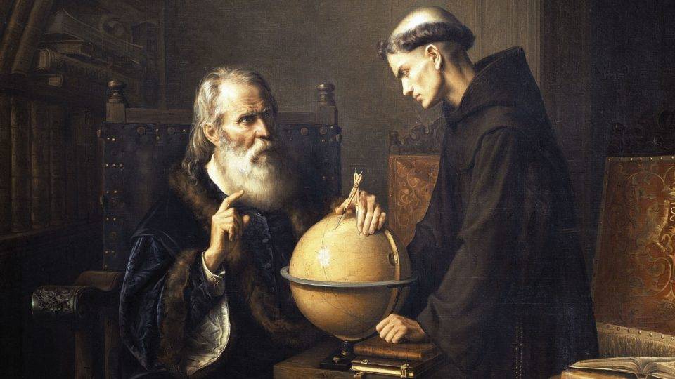 Galileu demonstrando novas teorias astronômicas na Universidade de Pádua, pintura de Félix Parra.