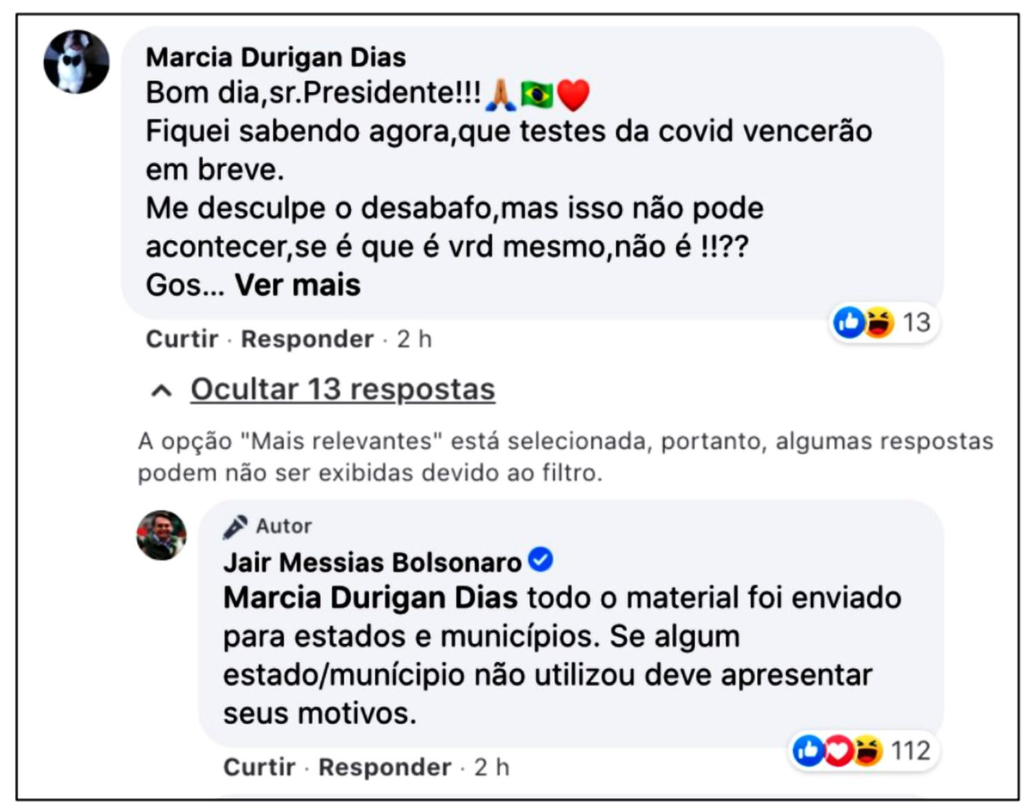 Ttestes de covid-19 - Facebook