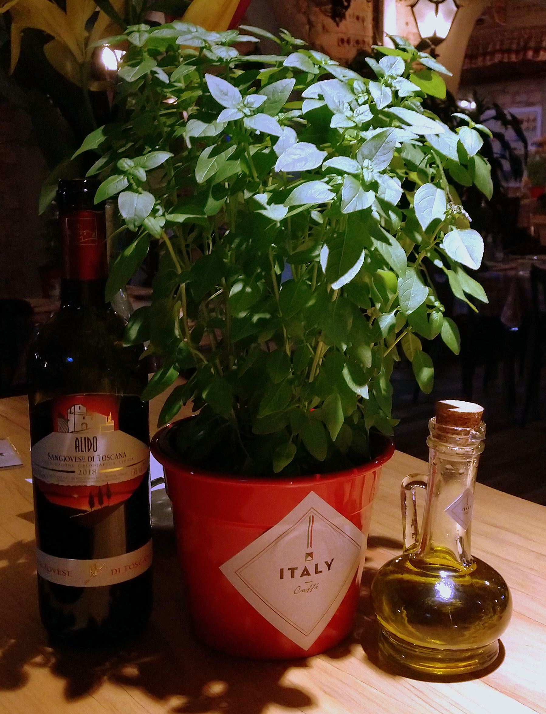 O belo vinho Sangiovese, o vaso de manjericão e o azeite italiano... perfeito para o que virá pela frente. O belo vinho Sangiovese, o vaso de manjericão e o azeite italiano... perfeito para o que virá pela frente.