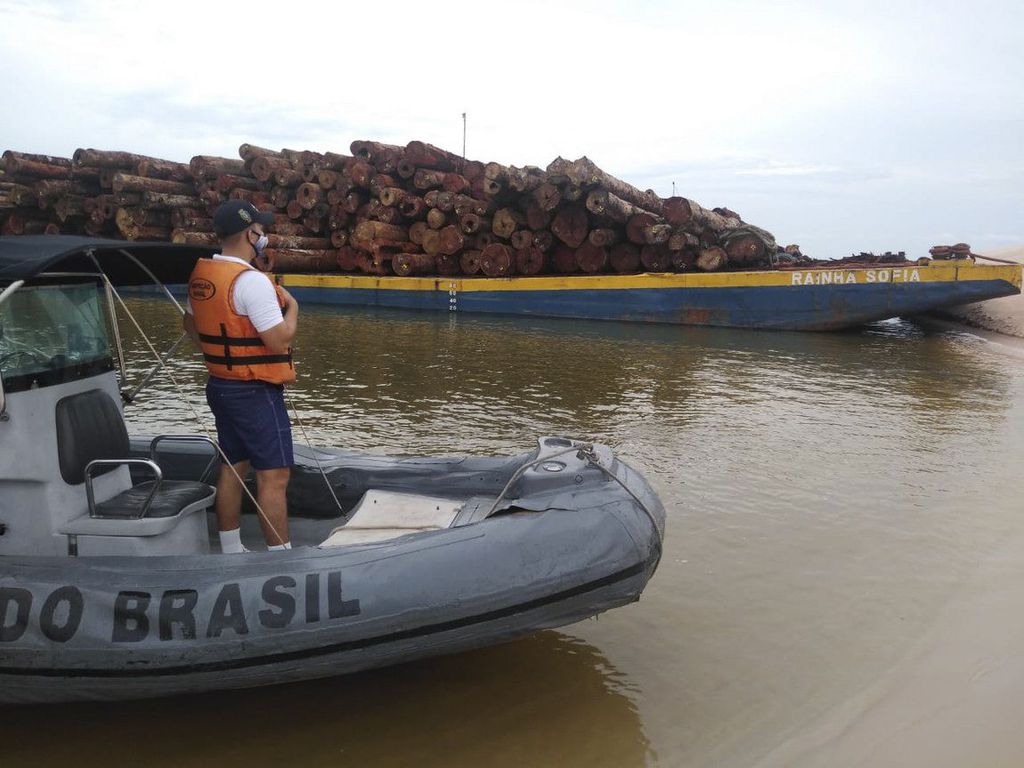 Militares da Marinha e do Exército flagraram duas embarcações transportando toras de madeira extraídas da Amazônia.