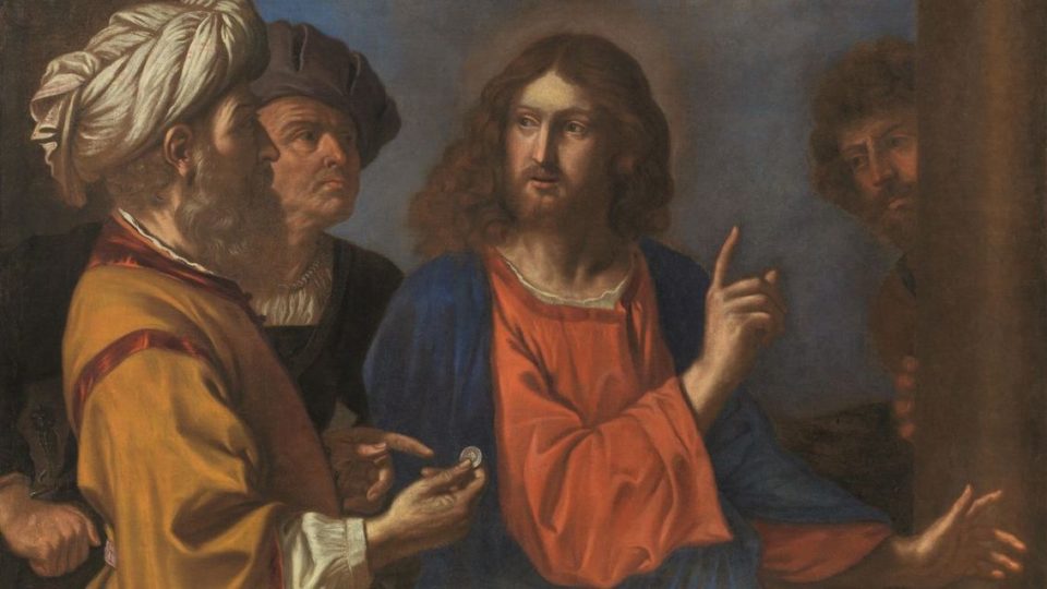 Detalhe de A moeda do imposto, atribuído a um aluno de Guercino.