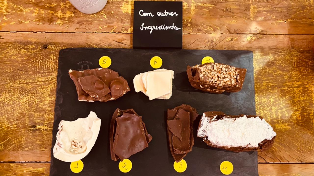 Amostras de chocolate degustados pelos jurados em casa. Foto: Bárbara Sordi. Amostras de chocolate degustados pelos jurados em casa. Foto: Bárbara Sordi.