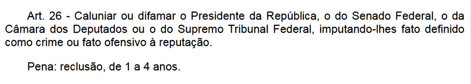 Lei de Segurança Nacional - Artigo 26