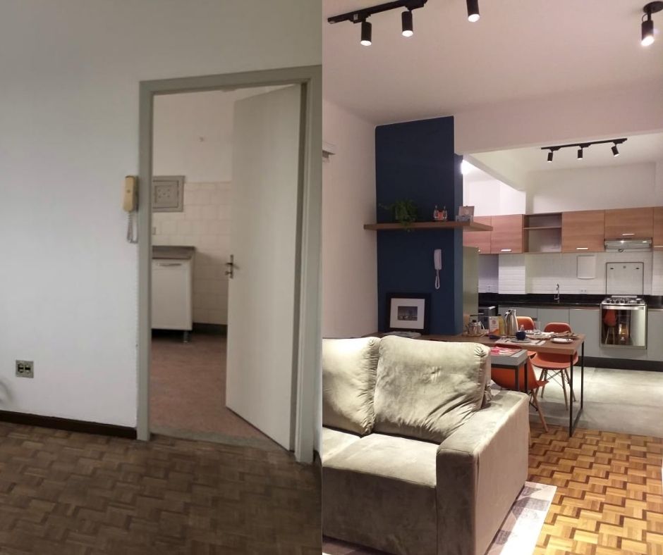 Antes e depois de reforma de apartamento de 53 m². Antes e depois de reforma de apartamento de 53 m².