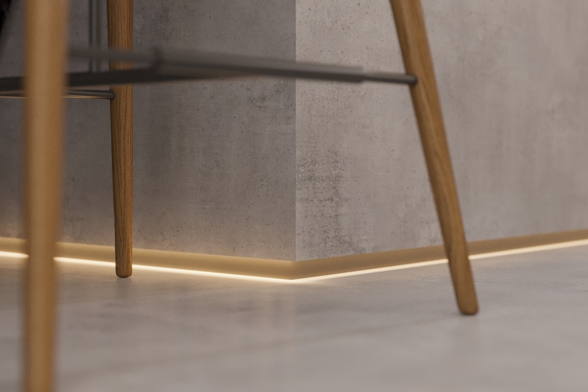 Rodapé invertido com iluminação reforça a linguagem contemporânea dos projetos. Na imagem, o de alumínio da Santa Luzia. Rodapé invertido com iluminação reforça a linguagem contemporânea dos projetos. Na imagem, o de alumínio da Santa Luzia.