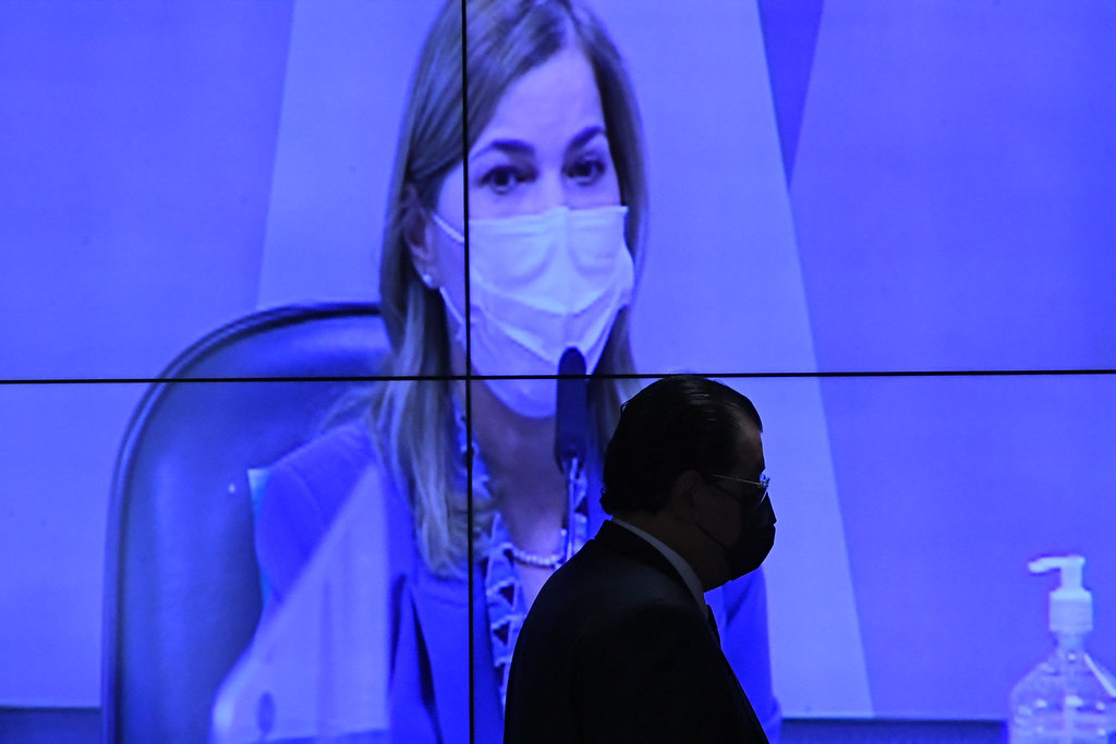 Médica Mayra Pinheiro, defensora da cloroquina no tratamento contra a Covid-19, prestou depoimento na CPI da Covid.