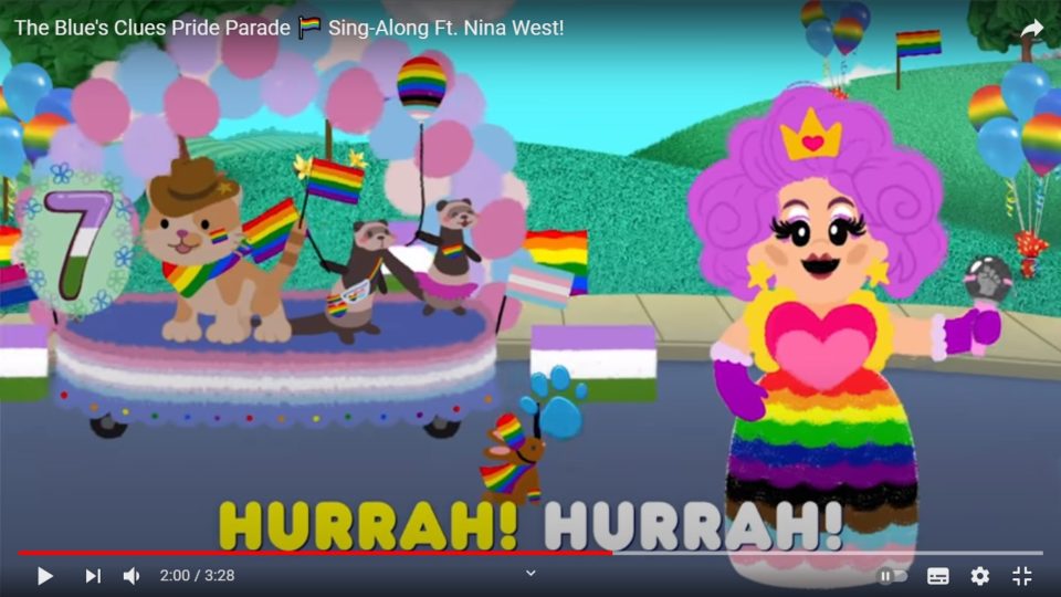 Programa infantil promove animação da “parada gay” com bichinhos coloridos O vídeo “The Blue’s Clues Pride Parade” já tinha 394 mil visualizações até a tarde de terça (1º).