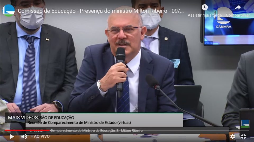 Recursos da Educação poderão ter novos bloqueios, diz ministro Milton Ribeiro O ministro da Educação, Milton Ribeiro, durante audiência da Comissão de Educação da Câmara dos Deputados.