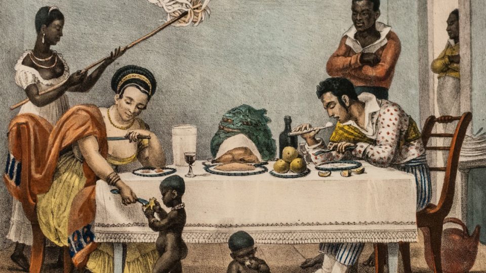 Uma boa e honesta revolução Detalhe de pintura de Jean-Baptiste Debret com cena de uma família no fim do Brasil colônia e início do Império.