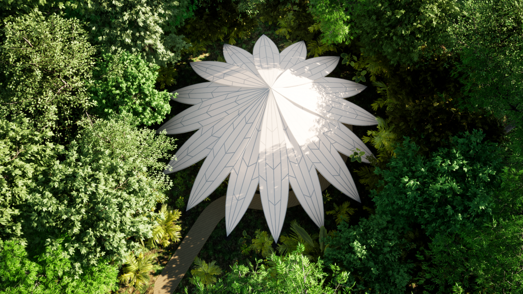 Afastada na mata, a Casa de Cura tem forma inspirada na flor vitória-régia. Afastada na mata, a Casa de Cura tem forma inspirada na flor vitória-régia.