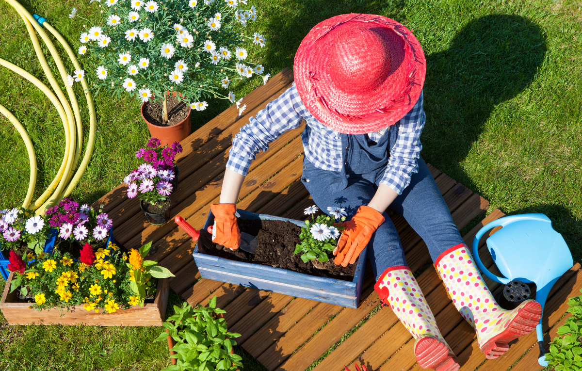 Mulher no centro da imagem com cinco caixas de flores de vários tamanhos, simbolizando a jardinagem, um dos cursos oferecidos pelo Solar do Rosário. Mulher no centro da imagem com cinco caixas de flores de vários tamanhos, simbolizando a jardinagem, um dos cursos oferecidos pelo Solar do Rosário.