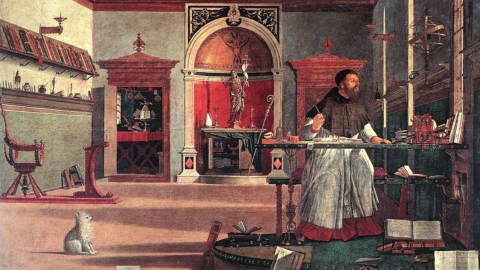 Filosofia é coisa de ateu (?) Detalhe de "Santo Agostinho em sua biblioteca", de Vittore Carpaccio.