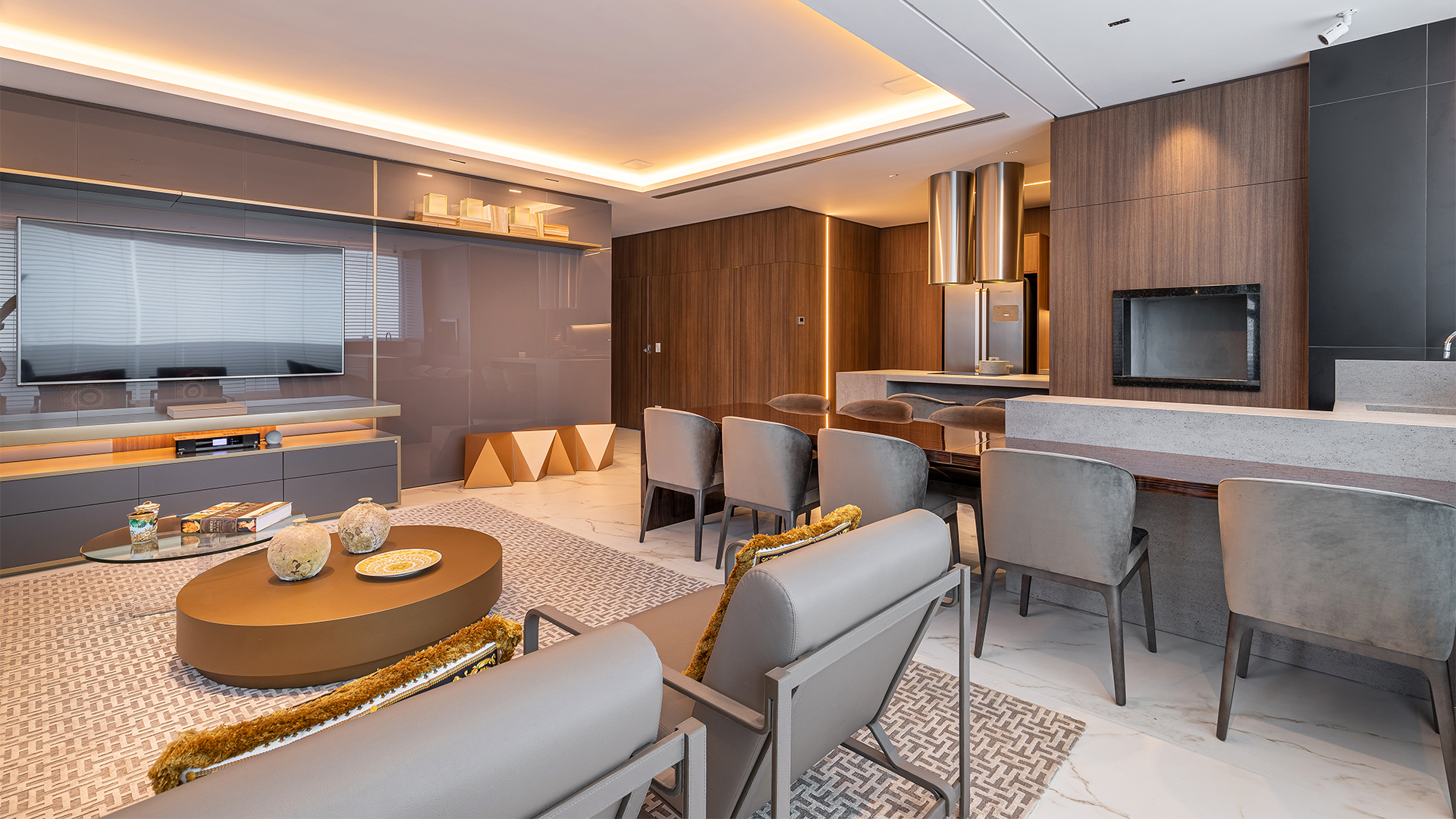 Living e espaço gourmet integrados