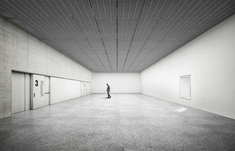 Pé-direito duplo e planta livre permitem diferentes composições para as salas expositivas. Pé-direito duplo e planta livre permitem diferentes composições para as salas expositivas.