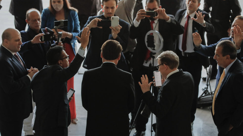 O presidente Jair Bolsonaro em um encontro com pastores em junho de 2020, no Palácio do Planalto