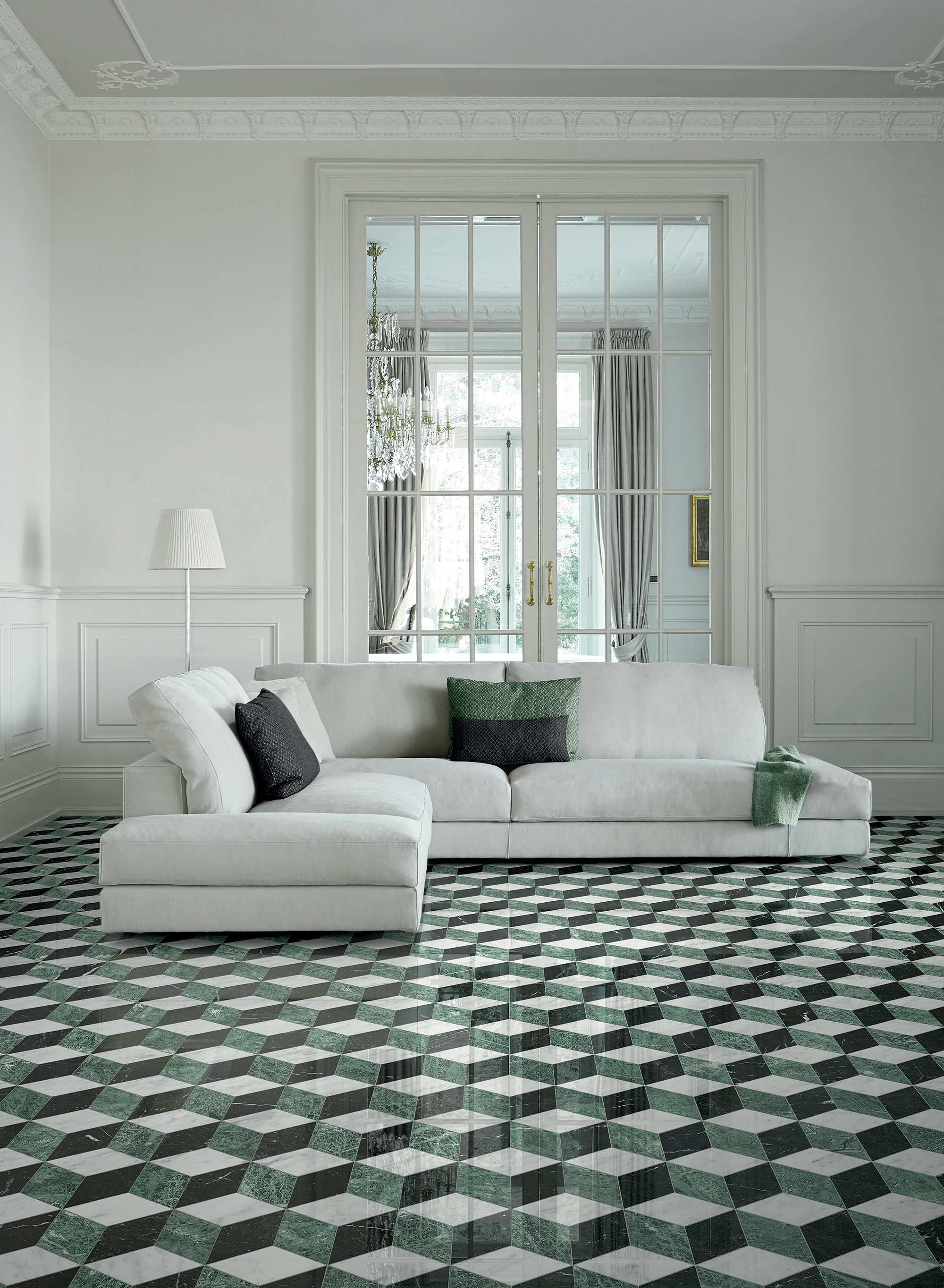 Coleção Marmo, da Bisazza, brinca com diferentes formas geométricas de forma elegante. Coleção Marmo, da Bisazza, brinca com diferentes formas geométricas de forma elegante.