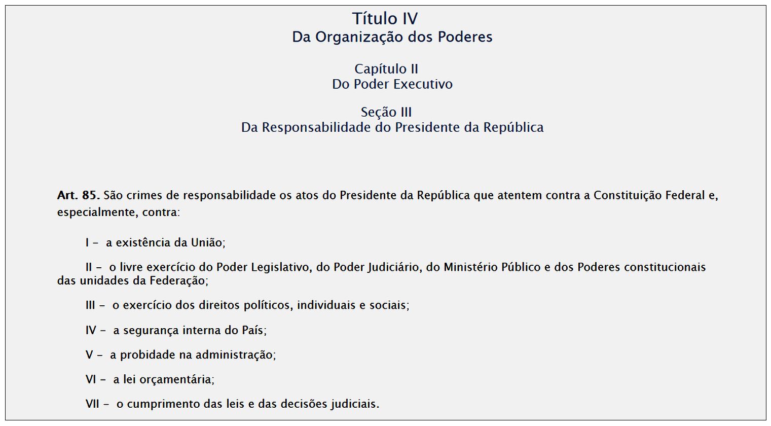 Constituição - artigo 85