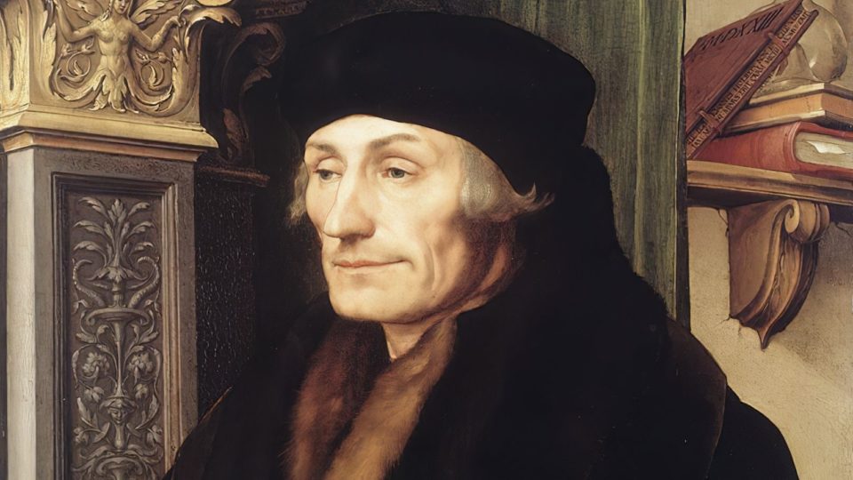Detalhe de retrato de Erasmo de Roterdã pintado por Hans Holbein o Moço.