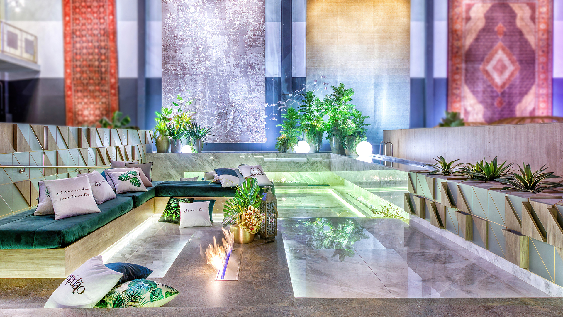 O projeto de Alexandre Weiss e Nelson Machado, Living da Lareira, buscou criar um espaço para relaxar.