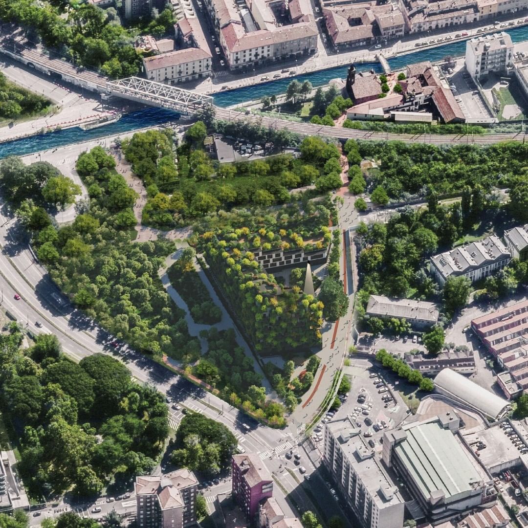 Perspectiva de como será o Bosco Navigli, em Milão. Perspectiva de como será o Bosco Navigli, em Milão.