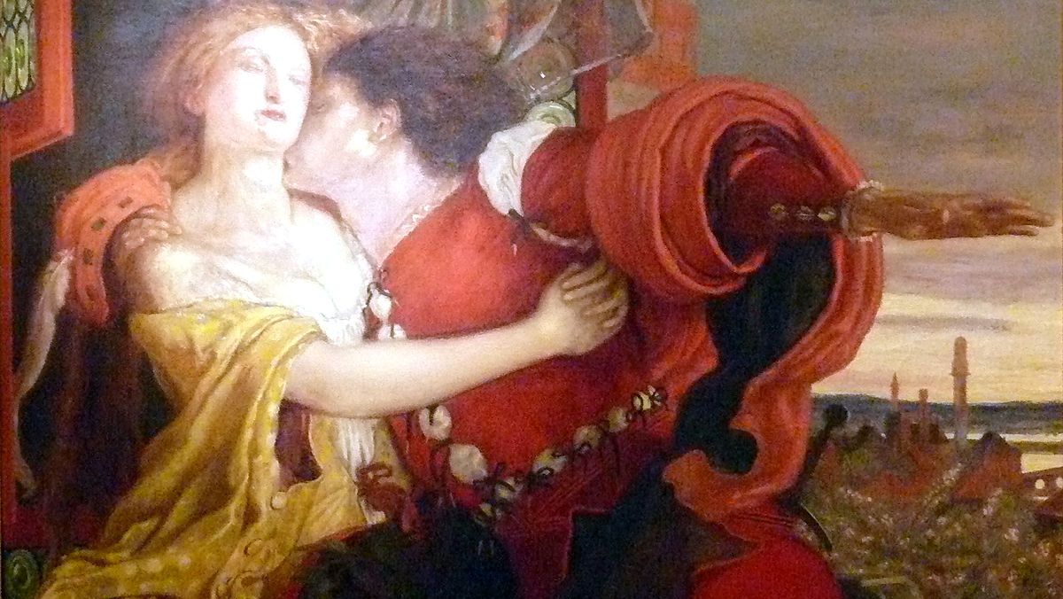 Romeu e Julieta em detalhe de pintura de Ford Madox Brown.
