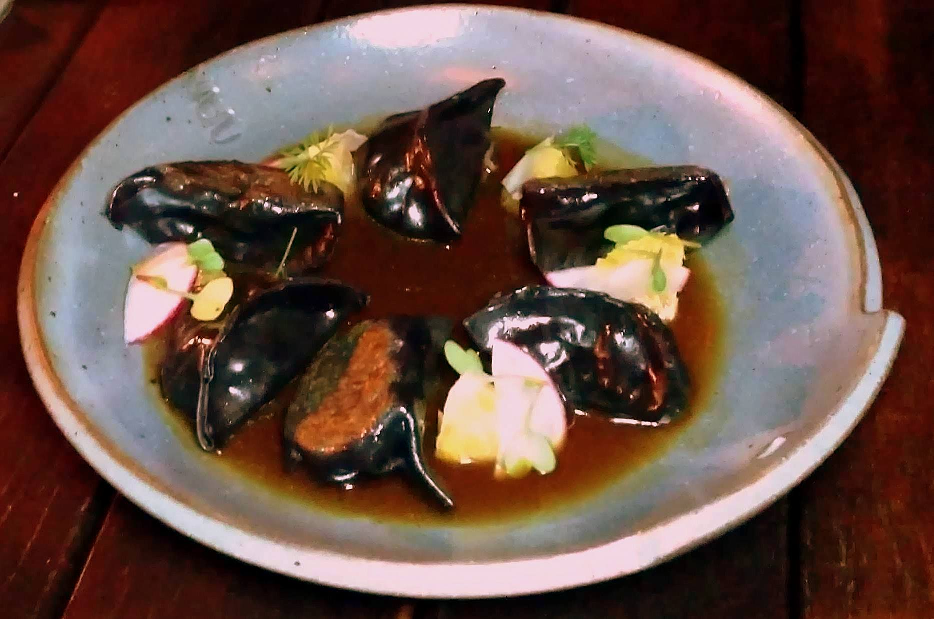 Black duck gyoza. Black duck gyoza.