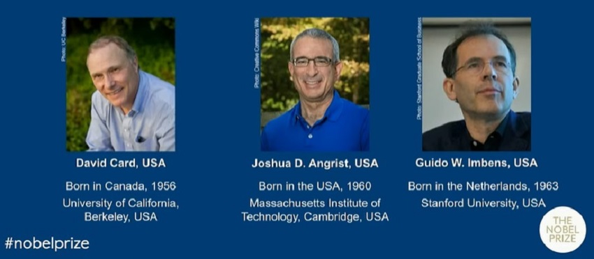 Prêmio Nobel de Economia de 2021 vai para David Card, Joshua Angrist e Guido Imbens Os economistas David Card, Joshua D Angrist e Guido W. Imbens receberam o Prêmio Nobel de Economia de 2021.