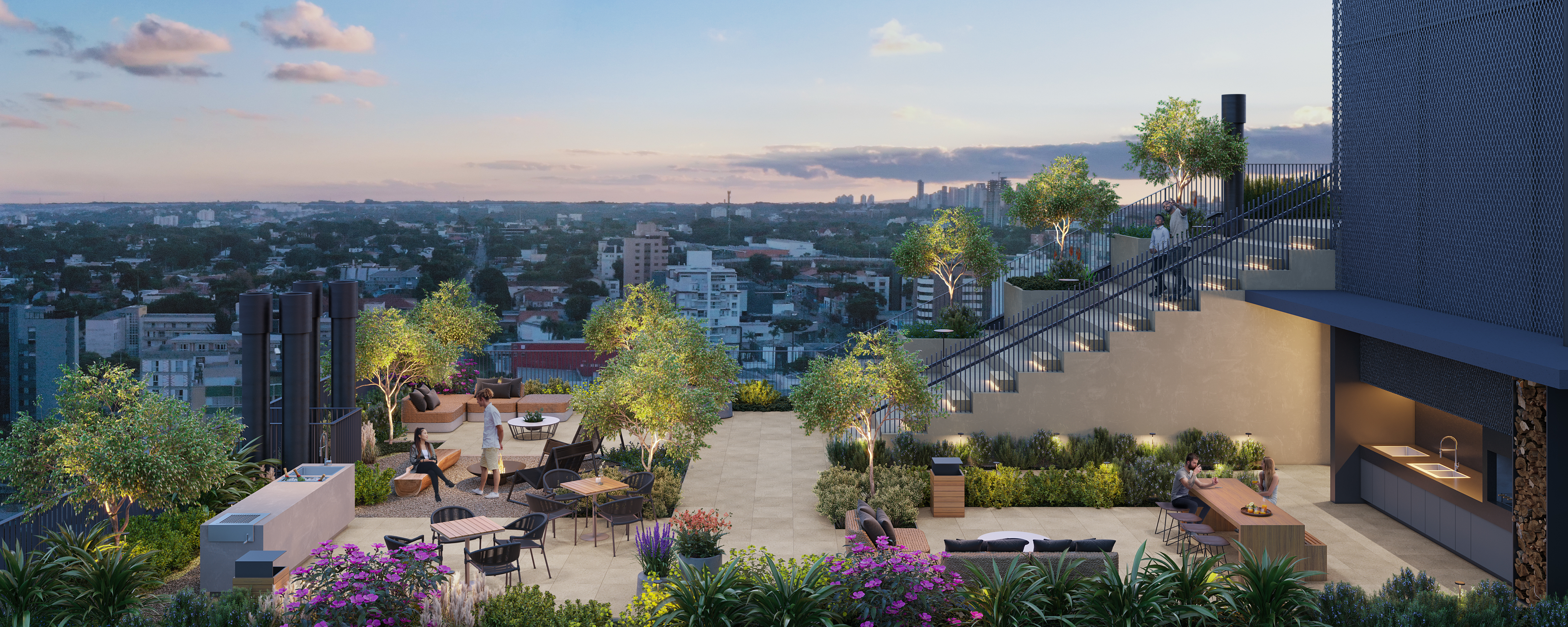 Rooftop com vista da cidade. Rooftop com vista da cidade.