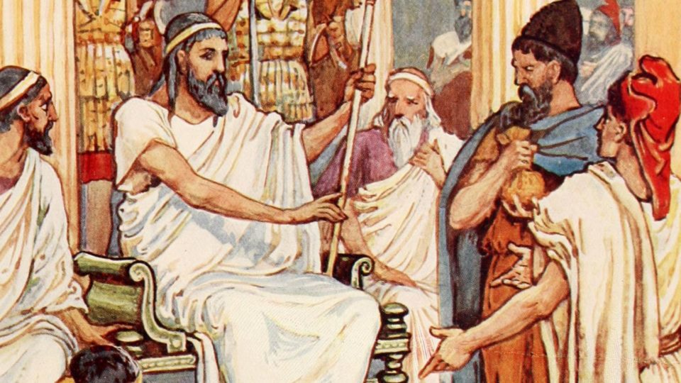 Amor ao conhecimento e a democracia O legislador ateniense Sólon, em ilustração de Walter Crane.
