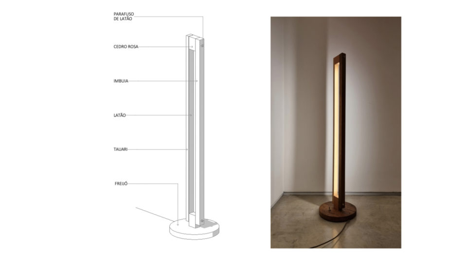 A luminária da Arquea Arquitetura usa diferentes madeiras e latão para criar um produto simples, sensível e durável — mas também muito exclusivo