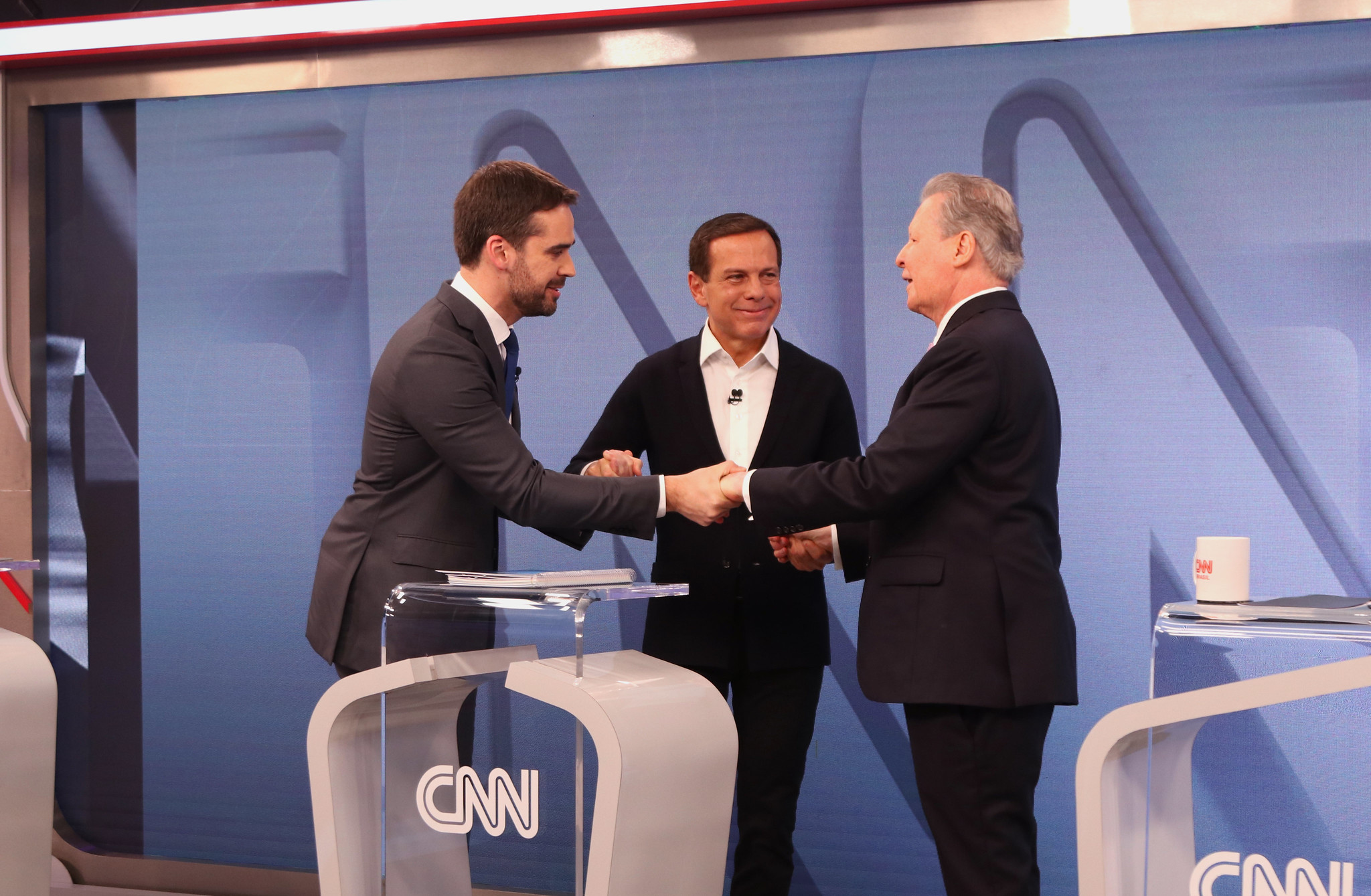 Eduardo Leite, João Doria e Arthur Virgílio no último debate das prévias do PSDB, na CNN.