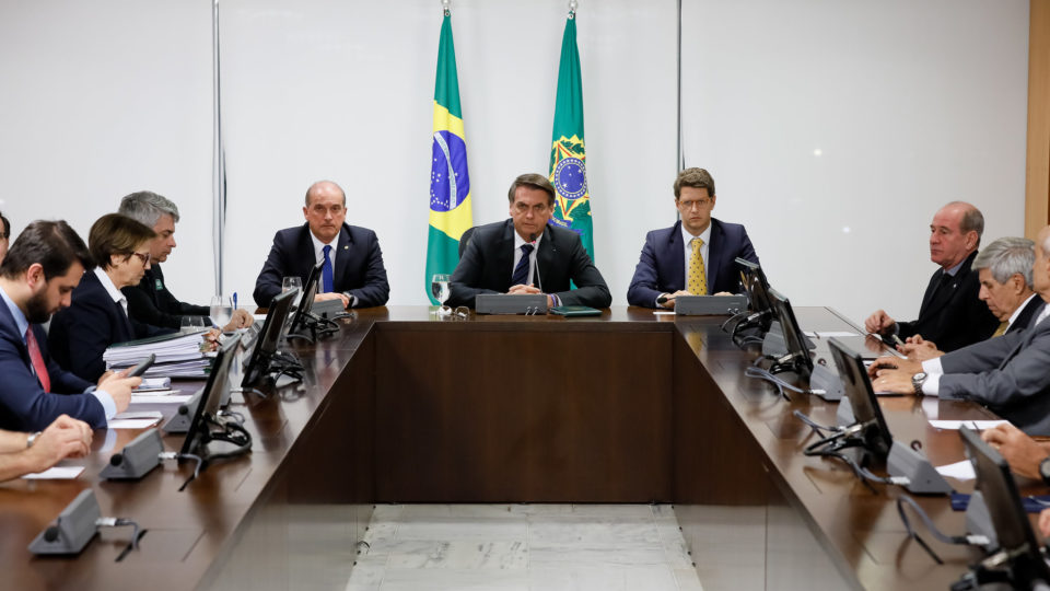 O presidente Jair Bolsonaro durante reunião de ministros.