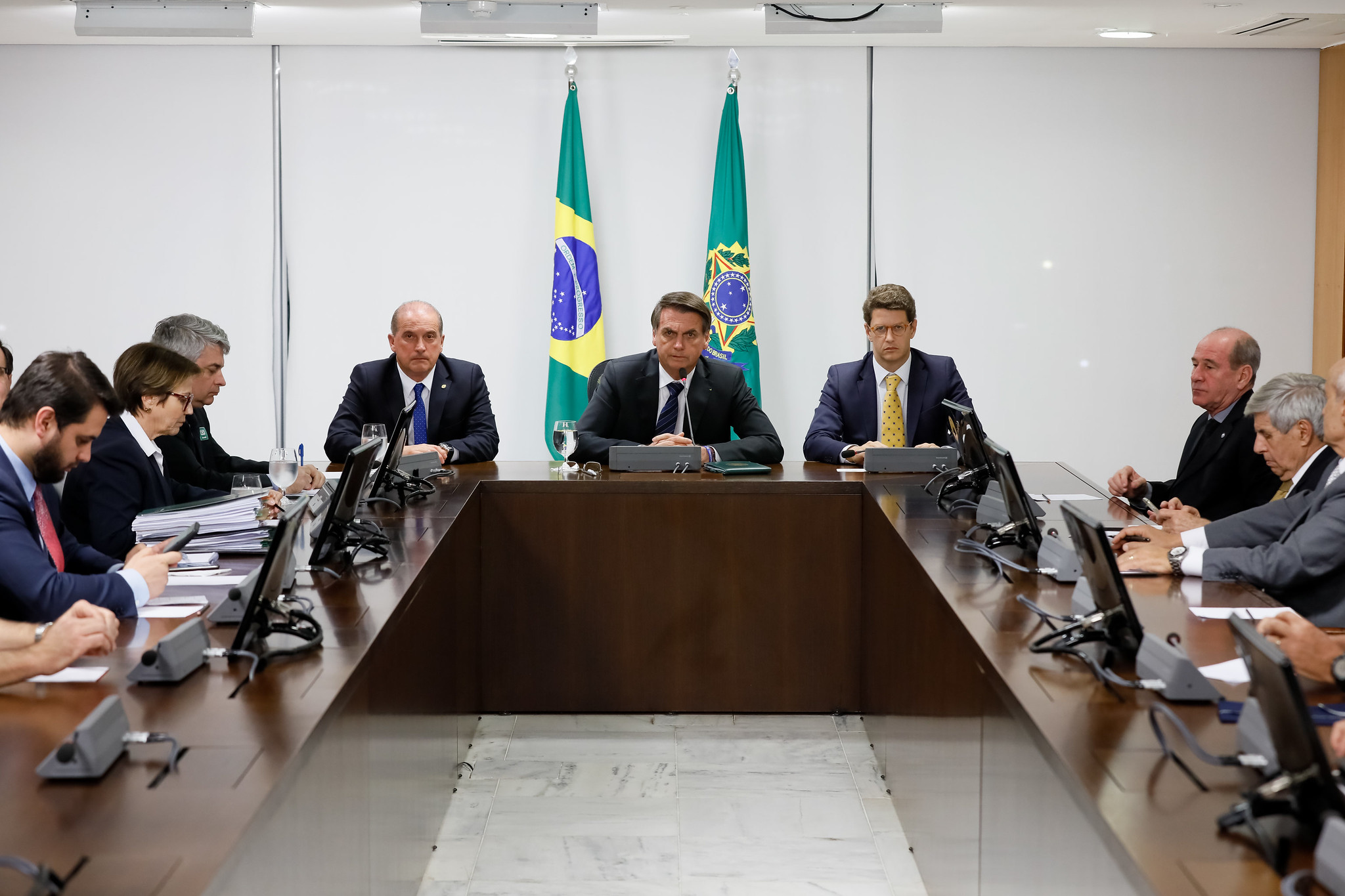 O presidente Jair Bolsonaro durante reunião de ministros.
