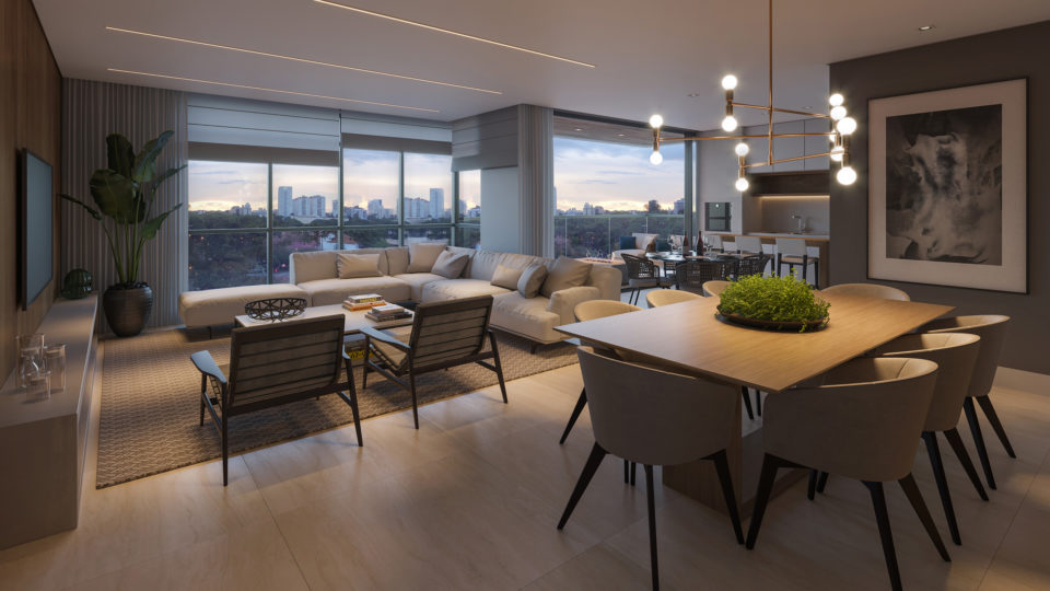 Projeção interior do Mirage Silva Jardim, edifício de luxo da Swell Construções que está com 60% dos apartamentos vendidos.