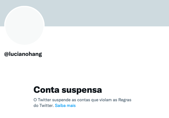 Aparência da conta de Hang após suspensão nesta quarta (12)