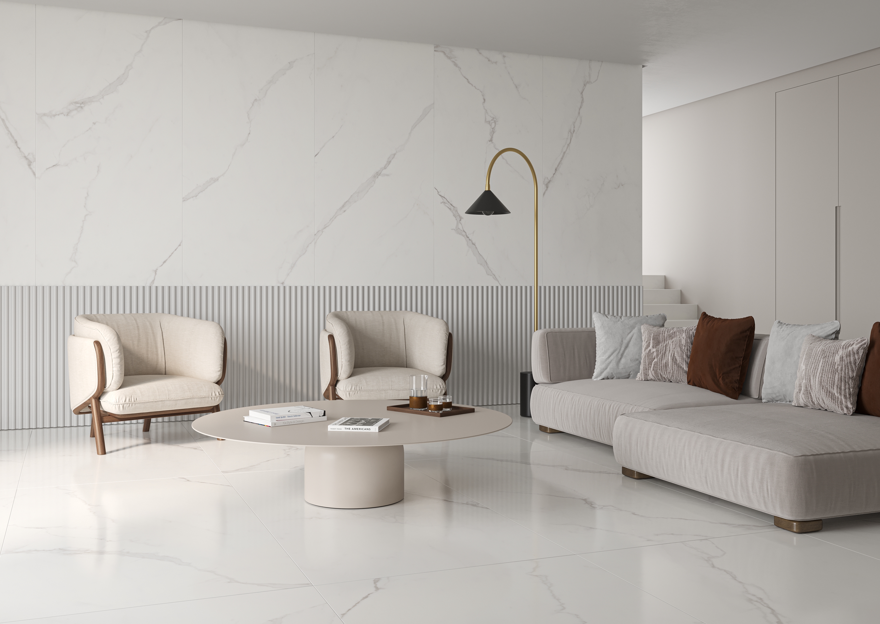 Porcelanato Venatino da Incepa, inspirado no clássico Carrara italiano. Porcelanato Venatino da Incepa, inspirado no clássico Carrara italiano.