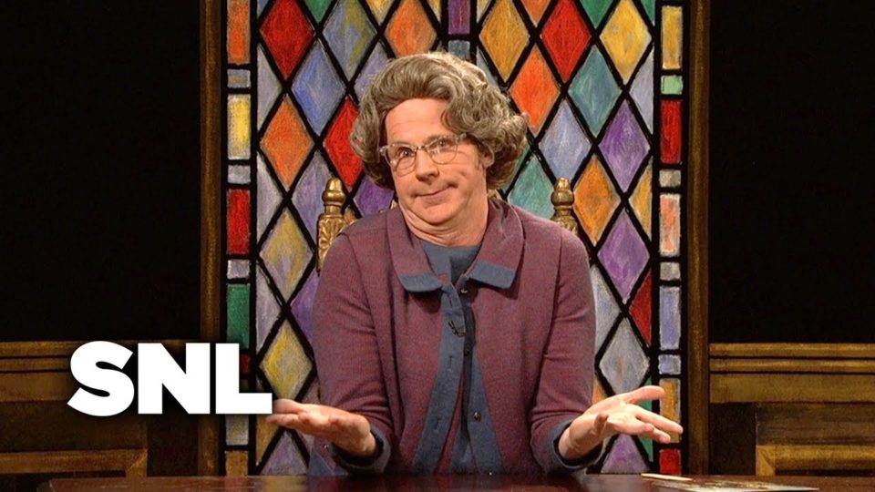As “beatas” da religião woke Cena do quadro Church Lady, do programa humorístico americano Saturday Night Live