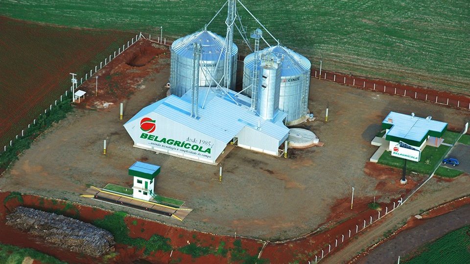 Imagem aérea de uma das unidades de recebimento de grãos da Belagrícola.