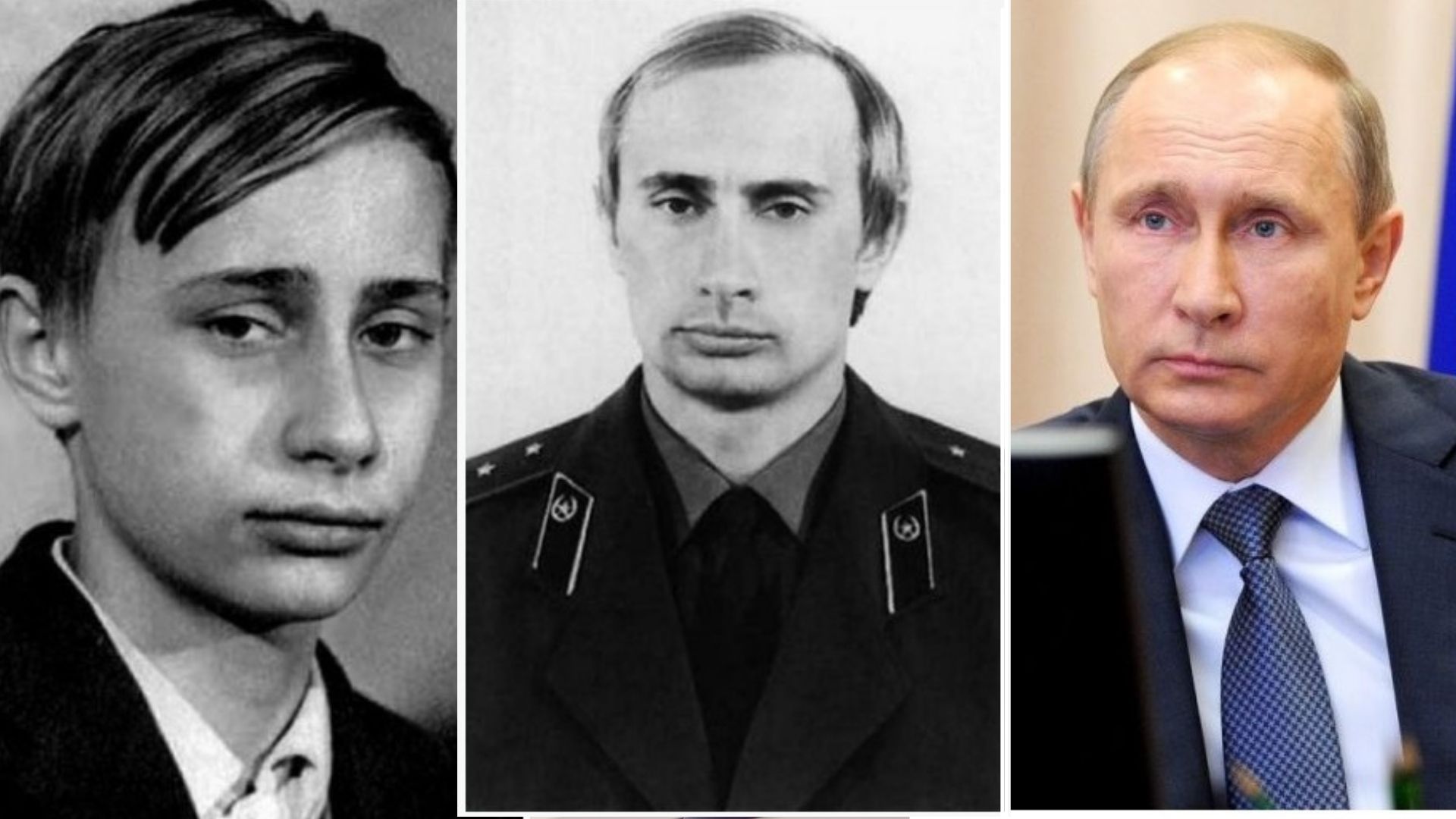 Vladimir Putin em 1966, 1980 e atualmente