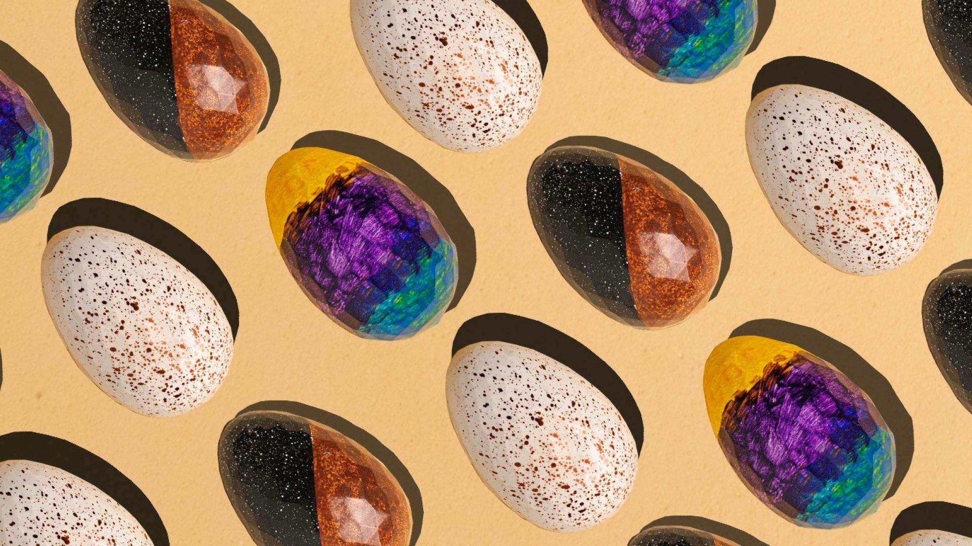 Com acabamento feito à mão, ovos de Páscoa lembram peças artísticas.