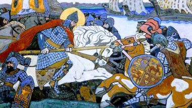 Antigos ódios A Batalha de Neva, em obra de Nikolai Konstantinovich Rerikh (1874 – 1947).