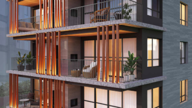 Novo empreendimento no Batel oferece personalização do interior e facilidades de hotel Projeto do Temple Batel. Imagem mostra de perto como serão as varandas frontais do prédio.