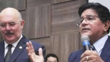 Pastor acusado de tráfico de influência no MEC abriu empresas de R$ 450 mil Pastor Gilmar Santos e o ministro da Educação, Milton Ribeiro durante um culto.