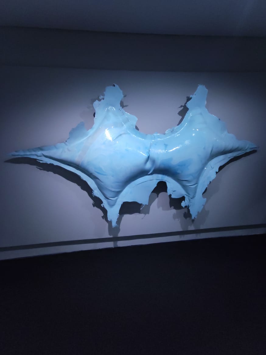 Obra inflável feita de resina vegetal com tecido integra a exposição de André Mendes no MON. Obra inflável feita de resina vegetal com tecido integra a exposição de André Mendes no MON.